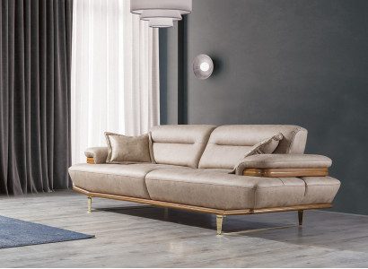 Three-seater couch upholstered design sofa modern beige luxury furniture new